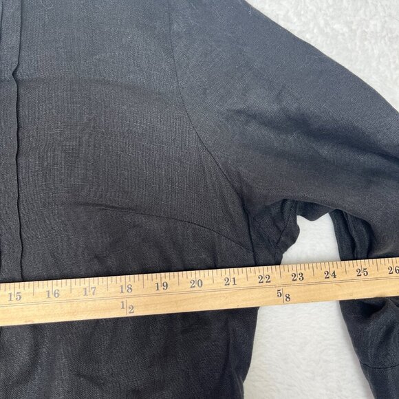 Ulla Popken 100% Linen Black Prairie Tie Waist Boho Cottage sz 12/14 Lagenlook - Picture 8 of 9